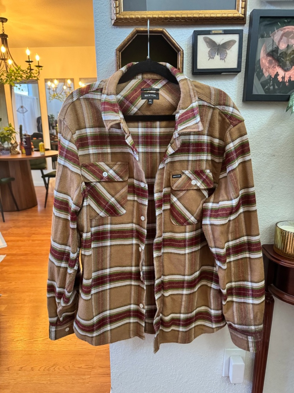 Brixton Plaid Flannel Jacket in Tan, Olive & Burgundy